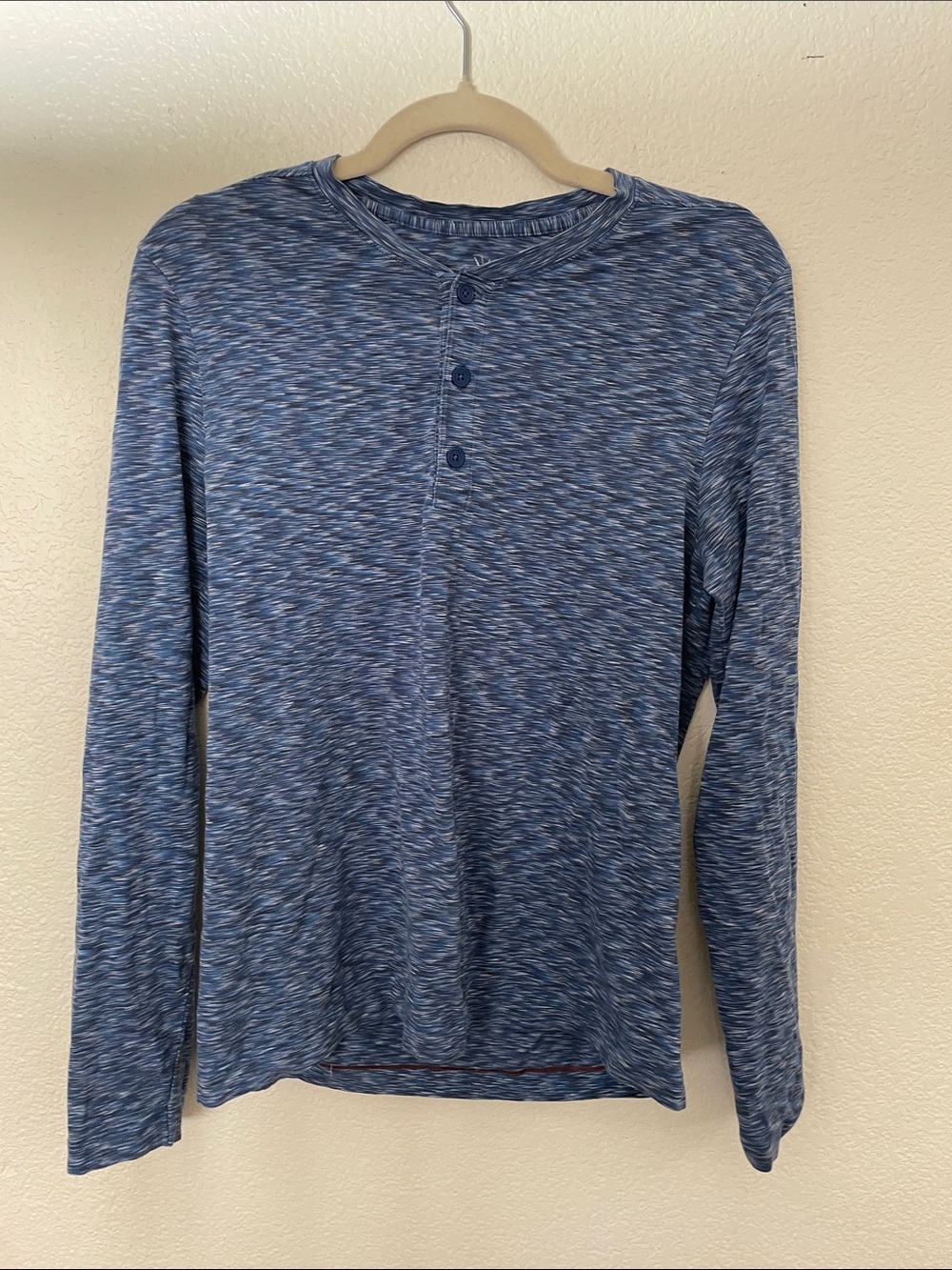 RHONE Blue Space-Dye Henley Long Sleeve Shirt S